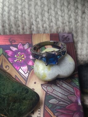 Men's Silver Ring with Bright Blue Center Stone